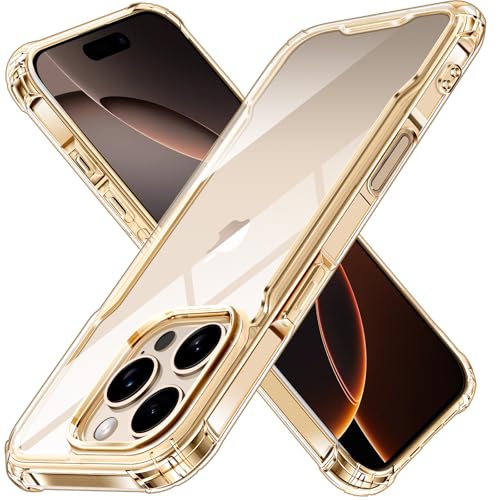 ivoler Nie Vergilbung Klar Hülle für iPhone 16 Pro Max mit Stoßfest Schutzecken, [Militärstandard] Stoßfest Kratzfest Transparent Schutzhülle Dünn Durchsichtige Handyhülle Case -Gold von ivoler