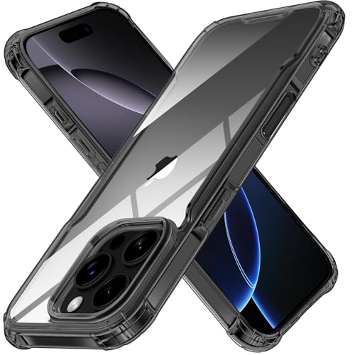 ivoler Nie Vergilbung Klar Hülle für iPhone 16 Pro mit Stoßfest Schutzecken, [Militärstandard] Stoßfest Kratzfest Transparent Schutzhülle Dünn Durchsichtige Handyhülle Case -Schwarz von ivoler