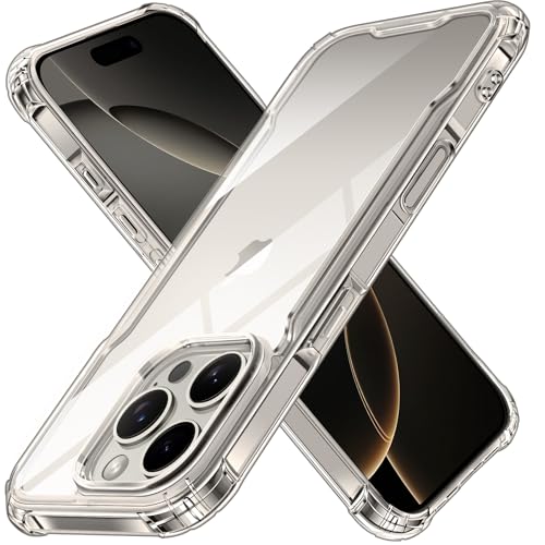 ivoler Nie Vergilbung Klar Hülle für iPhone 16 Pro mit Stoßfest Schutzecken, [Militärstandard] Stoßfest Kratzfest Transparent Schutzhülle Dünn Durchsichtige Handyhülle Case -TITANE von ivoler