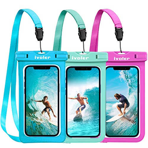 ivoler Wasserdichte Handyhülle Tasche 3 Stücke, Handytasche Wasserdicht, Handy Wasserfest Hülle, Staubdichte Schutzhülle für iPhone, Samsung, Huawei, usw bis zu 6.5 Zoll. (Blau/Grüne/Rosa) von ivoler