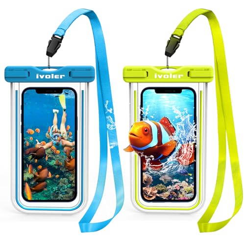 ivoler wasserdichte Handyhülle Tasche 2 Stücke, Handytasche Wasserdicht, Handy Wasserfest Hülle, Universal Staubdichte Schutzhülle für iPhone, Samsung, Huawei, usw bis zu 6.7 Zoll. (Blau+Grüne) von ivoler