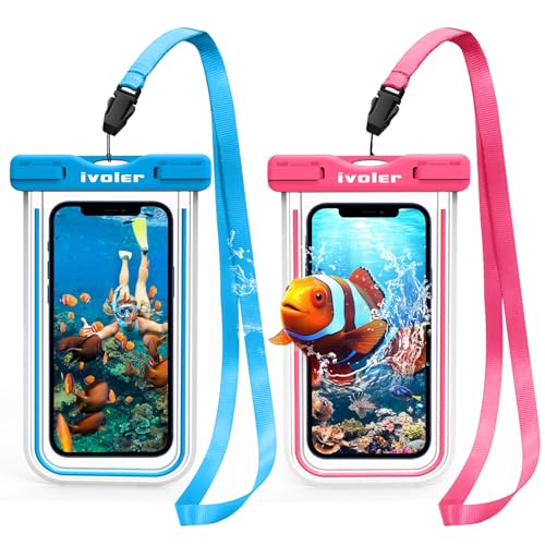 ivoler wasserdichte Handyhülle Tasche 2 Stücke, Handytasche Wasserdicht, Handy Wasserfest Hülle, Universal Staubdichte Schutzhülle für iPhone, Samsung, Huawei, usw bis zu 6.7 Zoll. (Blau+Rosa) von ivoler