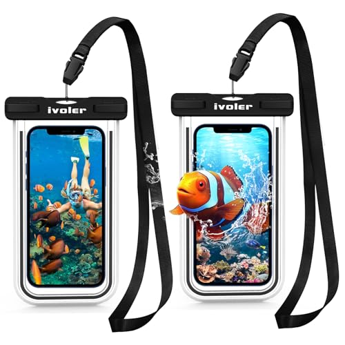 ivoler wasserdichte Handyhülle Tasche 2 Stücke, Handytasche Wasserdicht, Handy Wasserfest Hülle, Universal Staubdichte Schutzhülle für iPhone, Samsung, Huawei, usw bis zu 6.7 Zoll. (Schwarz+Schwarz) von ivoler