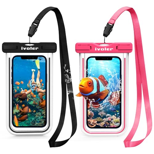 ivoler wasserdichte Handyhülle Tasche 2 Stücke, Handytasche Wasserdicht, Handy Wasserfest Hülle, Universal Staubdichte Schutzhülle für iPhone, Samsung, Huawei, usw bis zu 6.7 Zoll. (Schwarz+Rosa) von ivoler