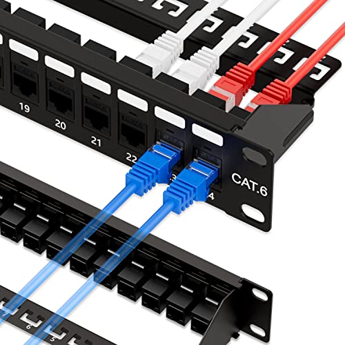 iwillink 24 Port RJ45 Durchgangskoppler 1U Cat6 Patchpanel UTP 19 Zoll mit Rückleiste, Wandmontage oder Rackmount, kompatibel mit Cat5, Cat5e, Cat6 Verkabelung von iwillink