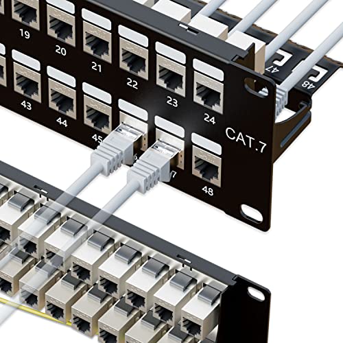 iwillink 48 Port RJ45 Through Coupler 2U Cat7 Patch Panel STP Shielded 19 Inch with Back Bar, Wall or Rackmount, Compatible with Cat5e, Cat6, Cat6A, Cat7 Cabling von iwillink