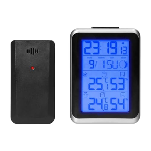 Multifunktionale Wetterstation Funk, Digitaldisplay - Innen- und Außentemperatur, 30 m Reichweite - IP44 Sensor, Alarm mit Schlummerfunktion von ixod
