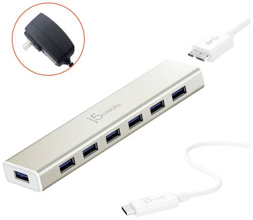 J5create JCH377-N 7 Port USB 3.2 Gen 1-Hub (USB 3.0) Silber von j5create