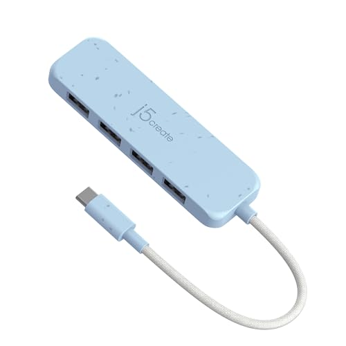 j5create 4-in-1 USB-C auf 4-Port Typ-A Hub(Umweltfreundlich), 4 USB-A mit 10Gbps SuperSpeed, USB-C Dongle | Kompatibel mit MacBook Pro, MacBook Air, iPad, Mac Mini und weiteren Typ-C Geräten(JCH341EC) von j5create