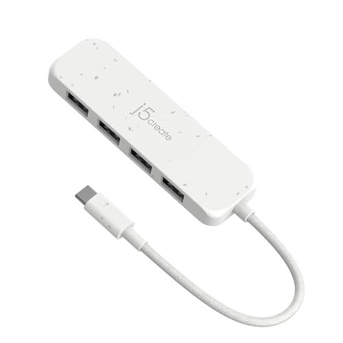 j5create 4-in-1 USB-C auf 4-Port Typ-A Hub(Umweltfreundlich), 4 USB-A mit 10Gbps SuperSpeed, USB-C Dongle | Kompatibel mit MacBook Pro, MacBook Air, iPad, Mac Mini und weiteren Typ-C Geräten(JCH341EW) von j5create