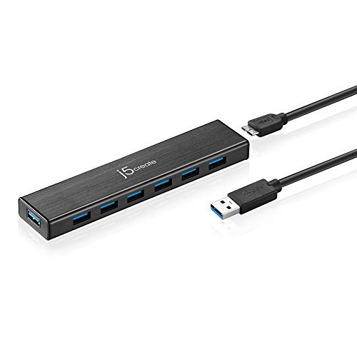 j5create 7-Port Powered USB 3.0 Data Hub mit 1m Verlängerungskabel [20W Netzteil mitgeliefert] für Mac, MacBook, Windows, Laptop, Surface, XPS, PC (JUH377) von j5create