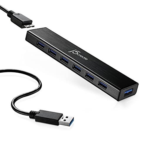 j5create 7-Port Powered USB 3.0 Data Hub mit 1m Verlängerungskabel [20W Netzteil mitgeliefert] für Mac, MacBook, Windows, Laptop, Surface, XPS, PC (JUH377) von j5create