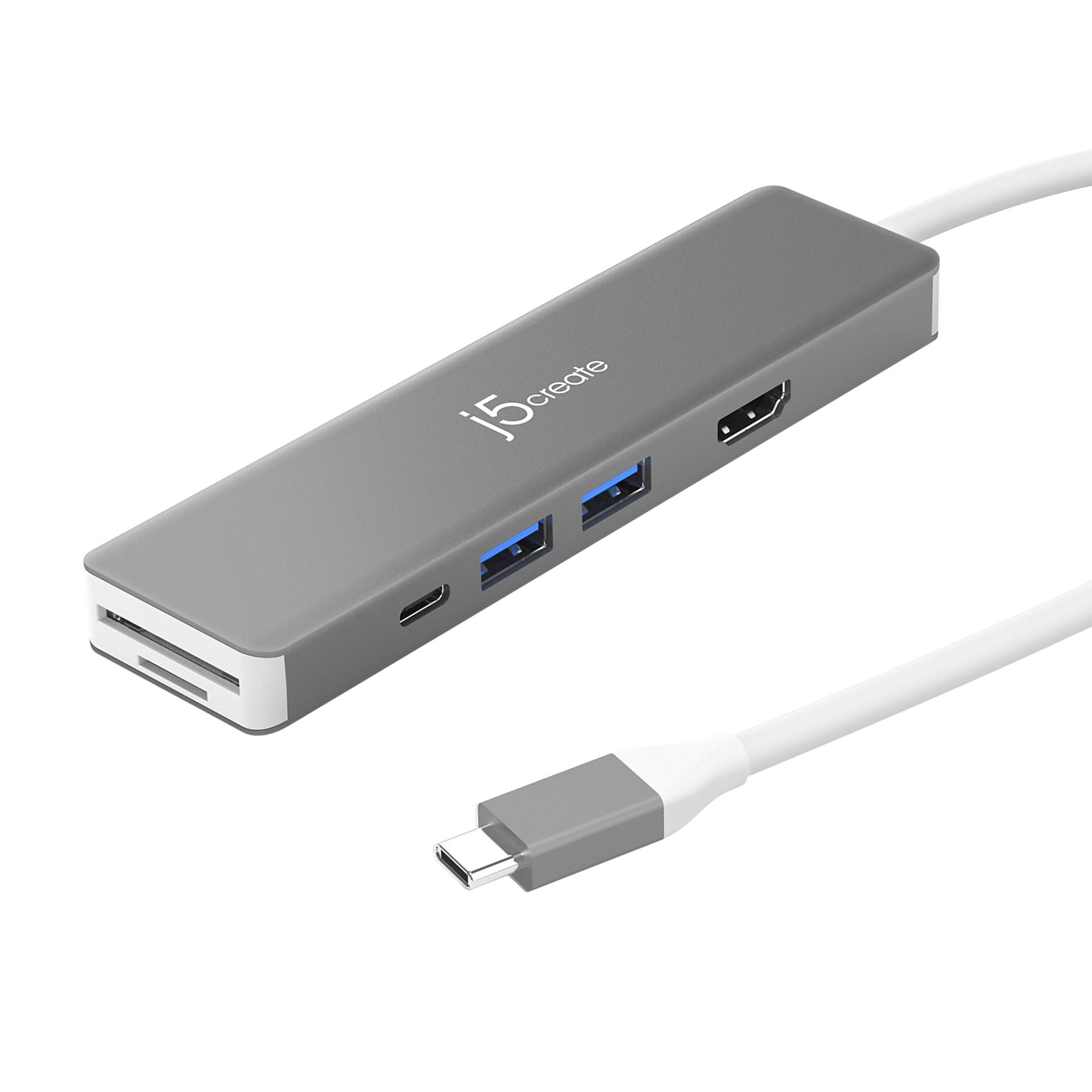 j5create JCD390-N, Kabelgebunden, USB 3.2 Gen 2 (3.1 Gen 2) Type-C, 100 W, Silber, Weiß, MicroSD (TransFlash), SD, 10 Gbit/s von j5create