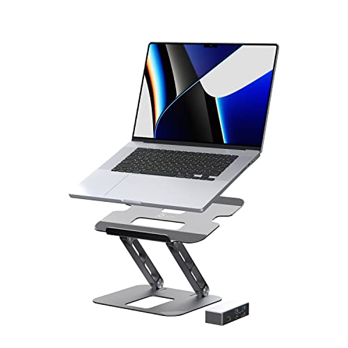 j5create Laptop-Ständer mit USB C 4K HDMI Display Hub - 2 USB A 5Gbps, PD 100W mit USB-C 5Gbps | Aluminium Computer Riser für MacBook und Windows Notebook (JTS327) von j5create
