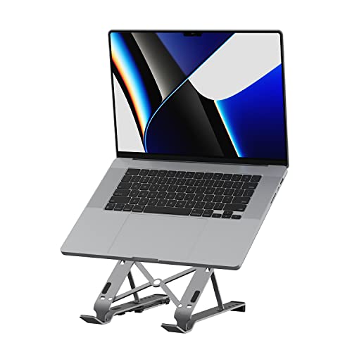 j5create Laptop-Ständer mit USB Hub- Faltbarer Aluminium-, tragbarer Laptop-Ständer mit 4 USB3.2-Anschlüssen für Laptops, Handys und Tablets (JTS223) von j5create