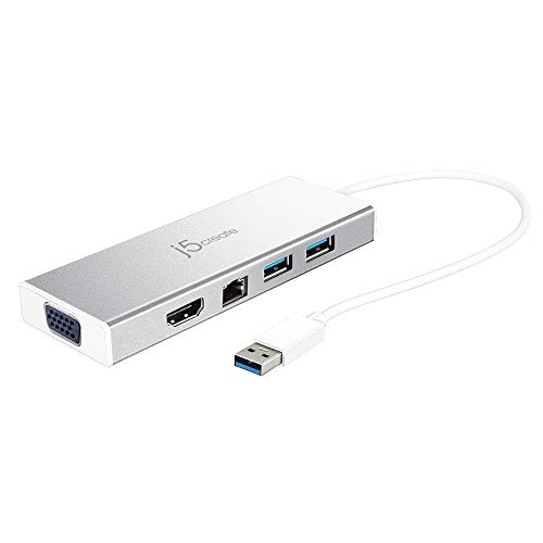 j5create USB 3.0 Hub mit HDMI, VGA, RJ45 Gigabit Ethernet, 2xUSB-A 3.1 - Schnelle Datenübertragung für Mac, Windows, Desktop PC - Unterstützt bis zu 2K Auflösung (JUD380) von j5create