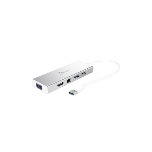 j5create USB 3.0 Hub mit HDMI, VGA, RJ45 Gigabit Ethernet, 2xUSB-A 3.1 - Schnelle Datenübertragung für Mac, Windows, Desktop PC - Unterstützt bis zu 2K Auflösung (JUD380) von j5create