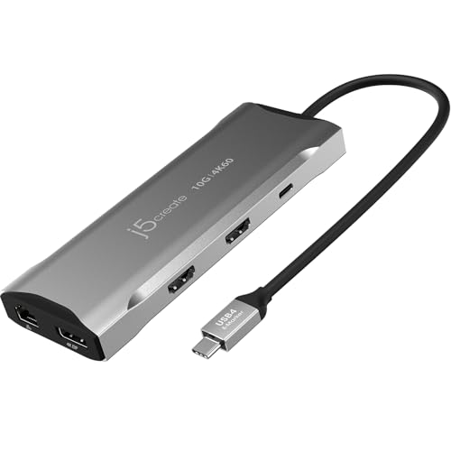 j5create USB C 4K Triple Display Hub - 4K HDMI x2, 4K DP, 2 USB-A und USB-C 10Gbps, PD 100W, Ethernet, SD 4.0 Kartenleser | für XPS, Surface Pro (JCD397) von j5create