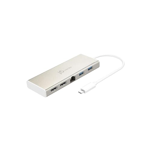 j5create USB-C Dual HDMI Hub - Typ C Dockingstation mit 2X HDMI, 2X USB 3.0, Ethernet, PD 60W Durchgangsladung für Laptop & PC (JCD381) von j5create