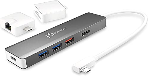 j5create USB-C Gen 2 Hub- Enthält HDMI 4K, USB-A 3.1, Typ-C 3.1, Ethernet und MicroSD/SD 4.0 - Unterstützt 100W PD Schnellladung, kompatibel mit USB-C MacBook/MacBook Pro/Air (JCD375) von j5create