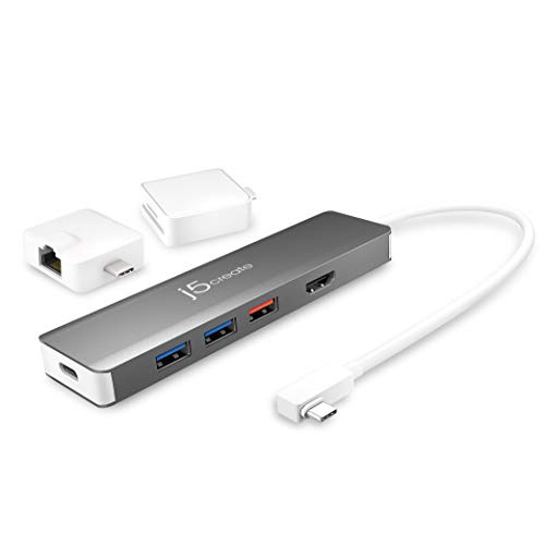 j5create USB-C Gen 2 Hub- Enthält HDMI 4K, USB-A 3.1, Typ-C 3.1, Ethernet und MicroSD/SD 4.0 - Unterstützt 100W PD Schnellladung, kompatibel mit USB-C MacBook/MacBook Pro/Air (JCD375) von j5create