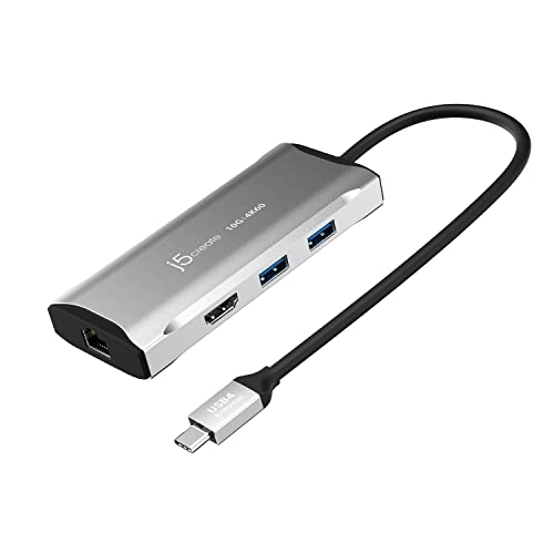 j5create USB C Hub - 4K 60Hz HDMI, 2 USB-A 10Gbps, USB-C 10Gbps mit PD 100W, Ethernet, | Multiport Adapter für MacBook, ChromeBook, XPS, Surface Pro (JCD392) von j5create