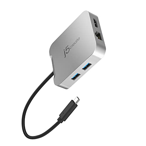 j5create USB C Hub [Funktioniert mit Chromebook Certified] - 4K 60Hz HDMI, 100W PD, 2 x USB-A, Ethernet | für MacBook, ChromeBook, XPS, Surface Pro (JCD391) von j5create