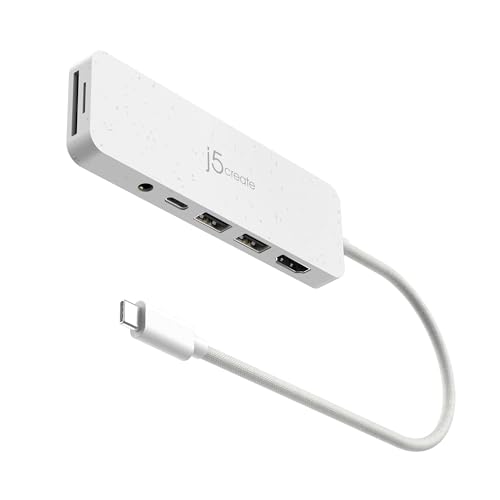 j5create USB-C Multi-Port Hub mit Power Delivery mit 4K HDMI/2 USB-A 5Gbps/PD 100W Aufladen SD&Micro SD/3.5mm Audio | für MacBook Pro&Air/iPad Pro/iMac/Surface/XPS/Thinkpad/Galaxy/und mehr(JCD373EW) von j5create