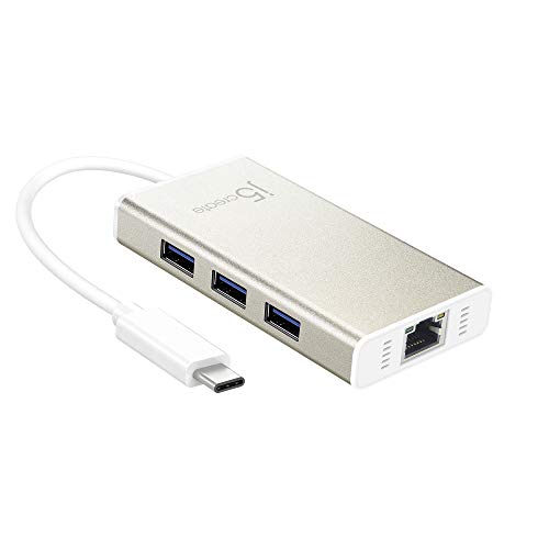 j5create USB Typ-C Hub- USB-C Adapter mit 3X USB 3.0 Typ-A Anschlüsse, Gigabit Ethernet RJ-45 Adapter von j5create