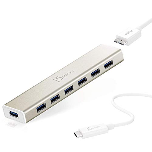 j5create USB Type-C 7-Port HUB JCH377USB 3.0 5Gbps mit Stromadapter 5V/4A für MacBook/ChromeBook/USB-C Devices/Flash Drives von j5create