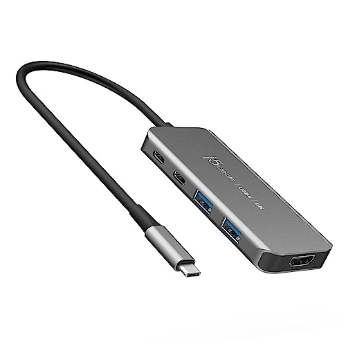 j5create USB4 8K Slim Hub - 8K60/4K144 HDMI, 1 x USB-C 10Gbps mit PD Charging, 1 x USB-C 10Gbps, 2 x USB-A 10Gbps | Kompatibel mit MacBook, Windows Laptops (JCH453) von j5create