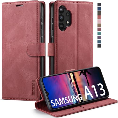 Samsung Galaxy A13 5G Karten Handyhülle mit Kartenhalter [RFID-Blockierung], Wallet Case Kickstand Magnetisch, Leder Flip Case für Samsung Galaxy A13 5G 6,5 Zoll (Rot) von japezop