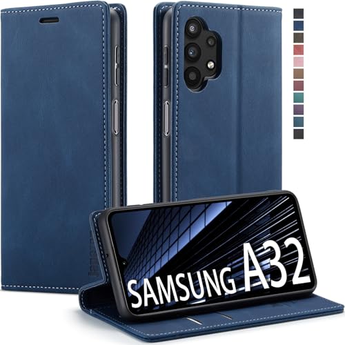 Schutzhülle für Samsung Galaxy A32 mit Kartenhalter, RFID-Blockierung, Ständer, magnetisch, Leder-Klapphülle für Galaxy A32 5G, Blau Schutzhülle für Samsung Galaxy A32 mit Kartenhalter, RFID-Blockierung, Ständer, magnetisch, Leder-Klapphülle für Galaxy A32 5G, Blau von japezop