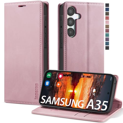 Schutzhülle für Samsung Galaxy A35 5G, Brieftaschen-Schutzhülle mit RFID-Blockierung, Kartenhalter, Ständer, magnetisch, Leder-Klapphülle für Samsung Galaxy A35 5G, 16,6 cm (6,6 Zoll), Rosa von japezop