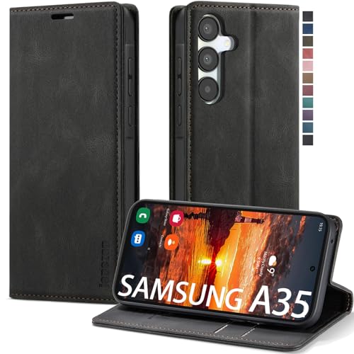Schutzhülle für Samsung Galaxy A35 5G, Brieftaschen-Schutzhülle mit RFID-Blockierung, Kartenhalter, Ständer, magnetisch, Leder-Klapphülle für Samsung Galaxy A35 5G, 16,6 cm (6,6 Zoll) (schwarz) von japezop