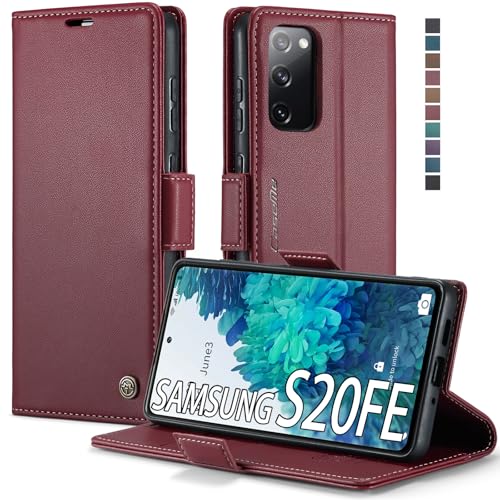 Schutzhülle für Samsung Galaxy S20 FE 5G, magnetischer Ständer, Geldbörsen-Stil mit RFID-blockierendem Kartenhalter, Brieftasche für Samsung Galaxy S20 FE 5G 6.5 Zoll (modisches Weinrot) von japezop