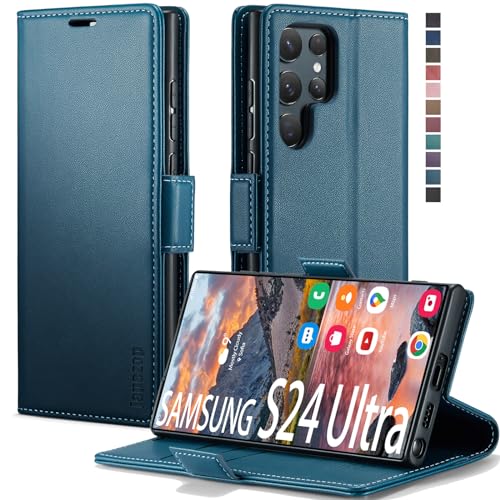 Schutzhülle für Samsung Galaxy S24 Ultra 5G, mit RFID-Blockierung, Kartenhalter, Ständer, magnetisch, Leder-Klapphülle für Samsung Galaxy S24 Ultra 17,7 cm (6,8 Zoll), modisches Blau von japezop