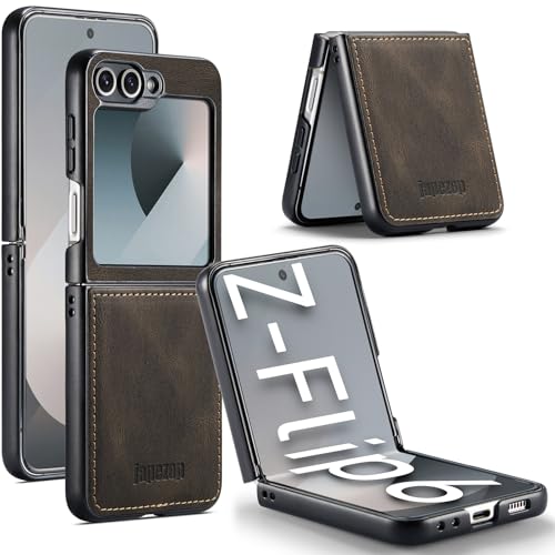 japezop Kompatibel mit Samsung Galaxy Z Flip 6 5G Hülle, Galaxy Z Flip 6 Leder-Handyhülle mit harter, stoßfester Rückseite, dünn, langlebig, für Galaxy Z Flip 6 5G 2024 (Kaffee) von japezop