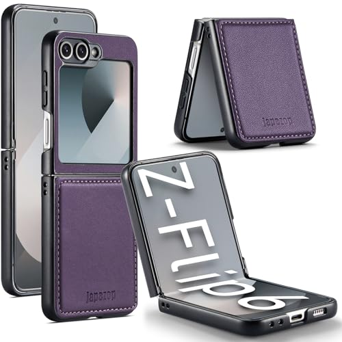 japezop Kompatibel mit Samsung Galaxy Z Flip 6 5G Hülle, Galaxy Z Flip 6 Leder-Handyhülle mit harter, stoßfester Rückseite, dünn, langlebig, für Galaxy Z Flip 6 5G 2024 (lila) von japezop