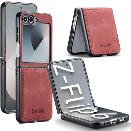 japezop Kompatibel mit Samsung Galaxy Z Flip 6 5G Hülle, Galaxy Z Flip 6 Leder-Handyhülle mit harter, stoßfester Rückseite, dünn, langlebig, für Galaxy Z Flip 6 5G 2024 (rot) von japezop