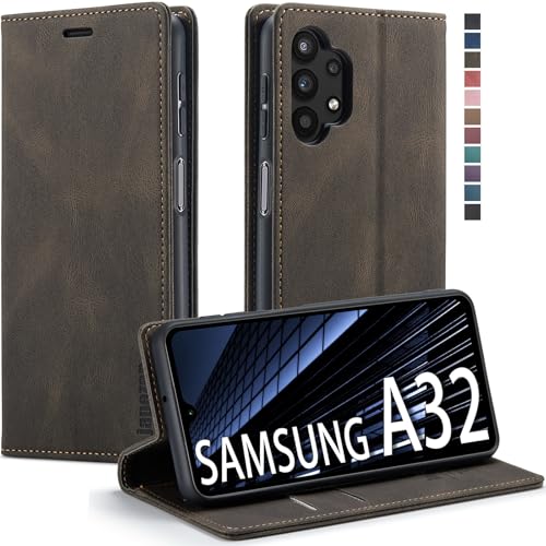 japezop Lederhülle für Samsung Galaxy A32 5G/M32 5G, RFID-blockierende Brieftaschen-Schutzhülle mit Kartenhalter Kickstand, Kaffee japezop Lederhülle für Samsung Galaxy A32 5G/M32 5G, RFID-blockierende Brieftaschen-Schutzhülle mit Kartenhalter Kickstand, Kaffee von japezop
