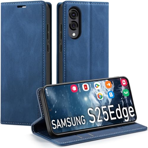 japezop Schutzhülle für Samsung Galaxy S25 Edge, mit RFID-Blockierung, Kartenhalter, Ständer, magnetisch, Leder-Klapphülle für Galaxy S25 Edge 16,7 cm (6,7 Zoll), Blau von japezop