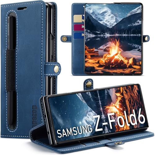 japezop Schutzhülle für Samsung Galaxy Z Fold 6, mit S-Stifthalter, Kartenhalter, RFID-blockierendem Ständer, magnetisch, Leder-Klapphülle für Galaxy Z Fold 6 5G 7,6 Zoll (2024), Blau von japezop