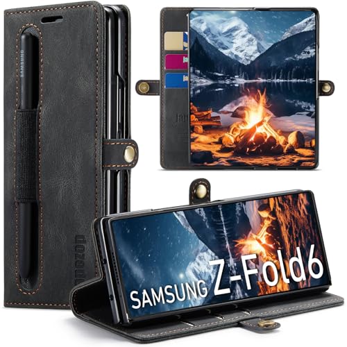 japezop Schutzhülle für Samsung Galaxy Z Fold 6, mit S-Stifthalter, Kartenhalter, RFID-blockierendem Ständer, magnetisch, Leder-Klapphülle für Galaxy Z Fold 6 5G 7,6 Zoll (2024), Schwarz von japezop