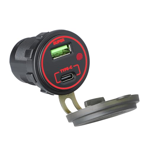 Schnellladeadapter 66W USB Typ C und USB Doppelanschluss mit Funktionen für Auto Motorrad Boot Schwarz von jdstty
