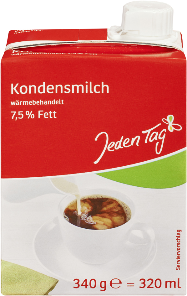 Jeden Tag Kondensmilch, 7,5 % Fett, 340 g = 320 ml Jeden Tag Kondensmilch, 7,5 % Fett, 340 g = 320 ml von jeden tag