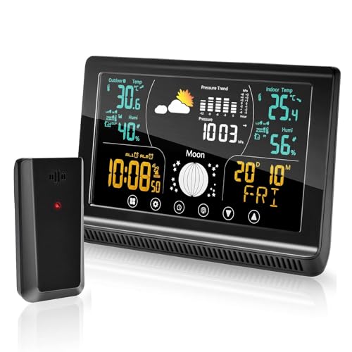 Wetterstation Funk mit Außensensor Funkthermometer mit Wettervorhersage DCF-Funkuhr Multifunktionale Wetterstation Thermometer Hygrometer Innen und Außen LCD-Display mit Barometer und Mondphase Wetterstation Funk mit Außensensor Funkthermometer mit Wettervorhersage DCF-Funkuhr Multifunktionale Wetterstation Thermometer Hygrometer Innen und Außen LCD-Display mit Barometer und Mondphase von jely