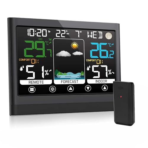 Wetterstation mit Außensensor Funk, Thermometer Hygrometer Innen Ausen, Digital Farbdisplay und Außentemperatur mit Wettervorhersage, Temperatur, Luftfeuchtigkeit, Uhrzeit Wetterstation mit Außensensor Funk, Thermometer Hygrometer Innen Ausen, Digital Farbdisplay und Außentemperatur mit Wettervorhersage, Temperatur, Luftfeuchtigkeit, Uhrzeit von jely
