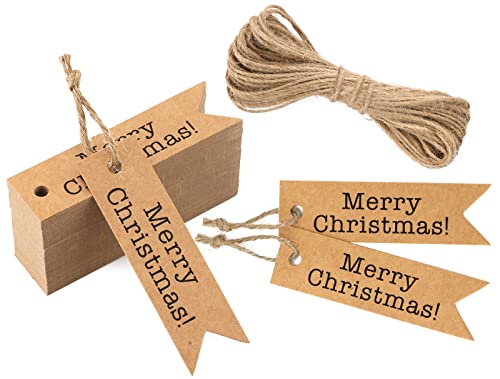 Merry Christmas Geschenkanhänger Frohe Weihnachten Papieranhänger, 100 Stück Tags mit 20M Jute Schnur, für Dekoration Geschenke Verpackung von jijAcraft