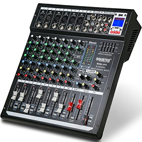 Professionelle Mixer Sound board Konsole, 8 Kanal Mikrofon/Line Eingang, USB MP3 Eingang, Sound Mixer, 48V Phantomspeisung, Stereo Podcast Mixer, DJ Studio Soundboard, FX Reverb Delay Audio Mixer von jindaaudio